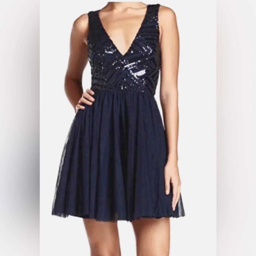 Trixxi Navy Blue Sequine Mesh Dress | Size 3